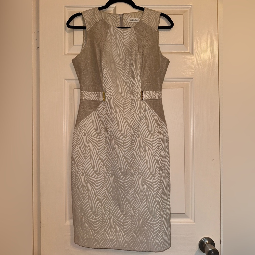 Calvin Klein Green Sheath Midi Dress Sleeveless Crew Neck